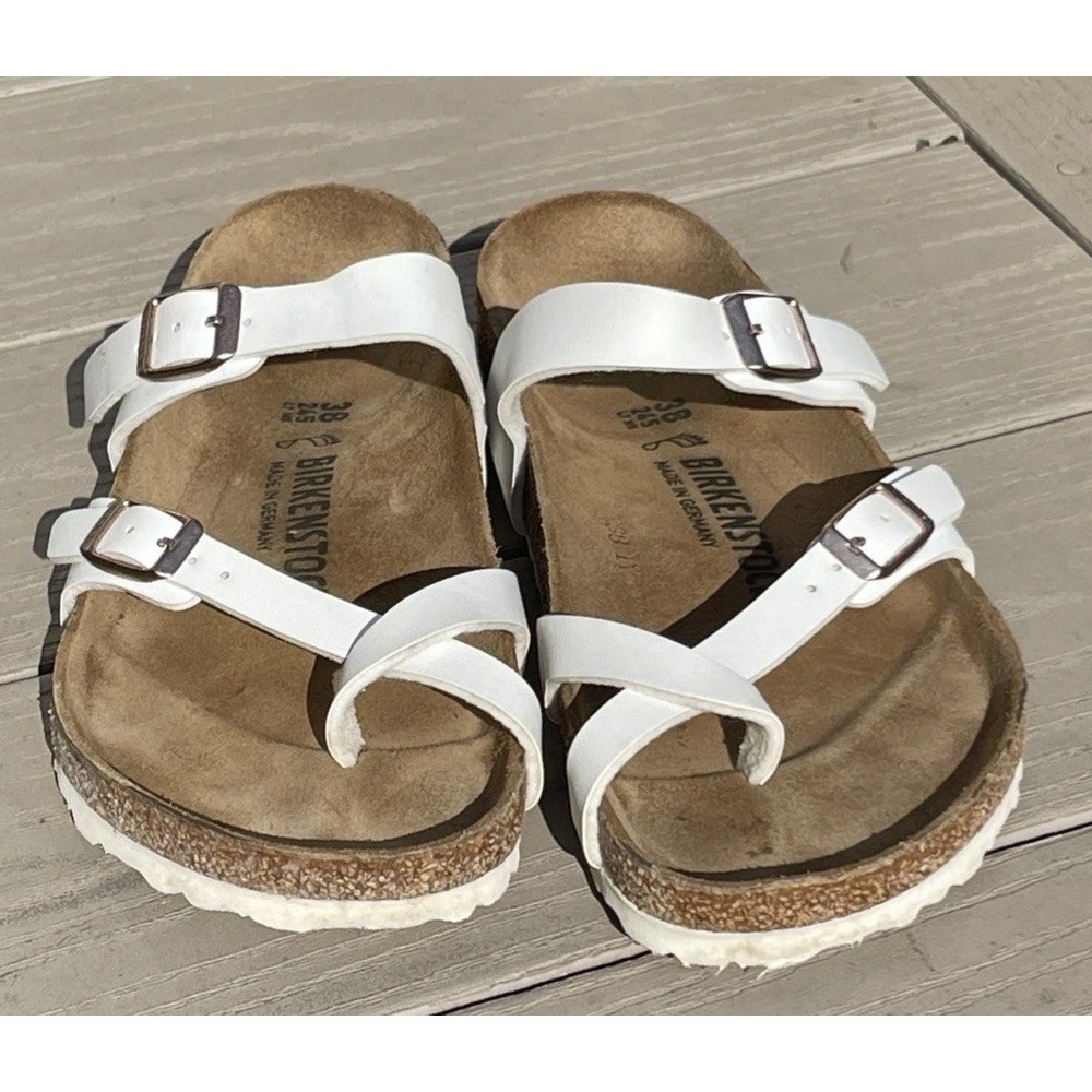 Women's Birkenstock Mayari White Birko Flor Sandals Slides - Regular Width 7